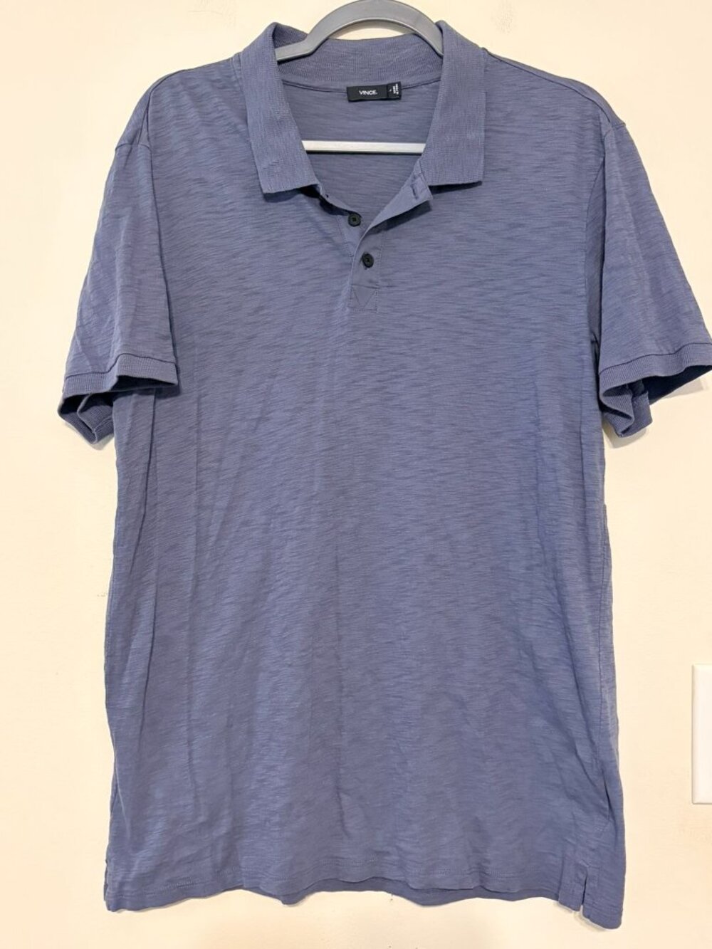 Men's Vince Blue Gray Heathered 3-Button Polo Shirt 100% Cotton Size Large